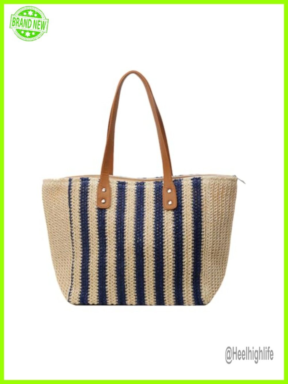 Handmade Woven Striped Tote Bag Vintage Straw Shoulder Beach Bag for Women